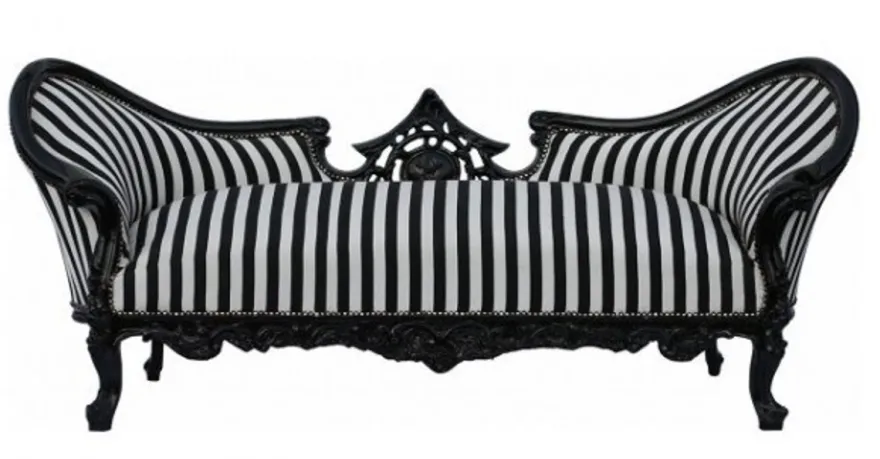 Casa Padrino Barock Sofa Garnitur Vampire im edlen Streifen-Design Schwarz / Weiß, 200 x 75 x 82 cm