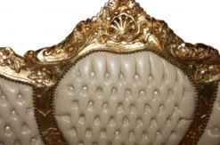 Casa Padrino Barock Sofa Garnitur Creme / Gold Lederoptik mit Bling Bling Glitzersteinen 184 x 81 x 125 cm