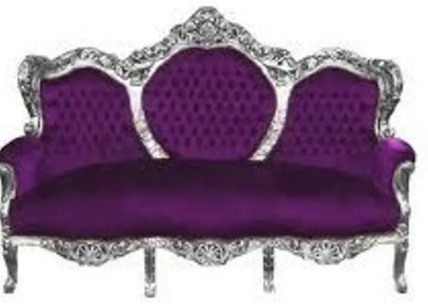 Casa Padrino Barock Sofa Garnitur King Lila / Silber - Handgefertigtes Antik Stil Replikat - 190 x 86 x 121 cm