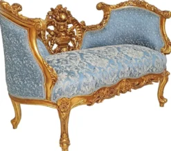 Casa Padrino Barock Sofa Hellblau / Gold - Prunkvolles Wohnzimmer Sofa im Barockstil - Wohnzimmer Möbel im Barockstil - Barock Möbel - Barock Einrichtung