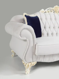 Casa Padrino Barock Sofa Hellgrau / Weiß / Gold 235 x 85 x H. 112 cm - Edles Wohnzimmer Sofa mit Glitzersteinen - Barock Möbel