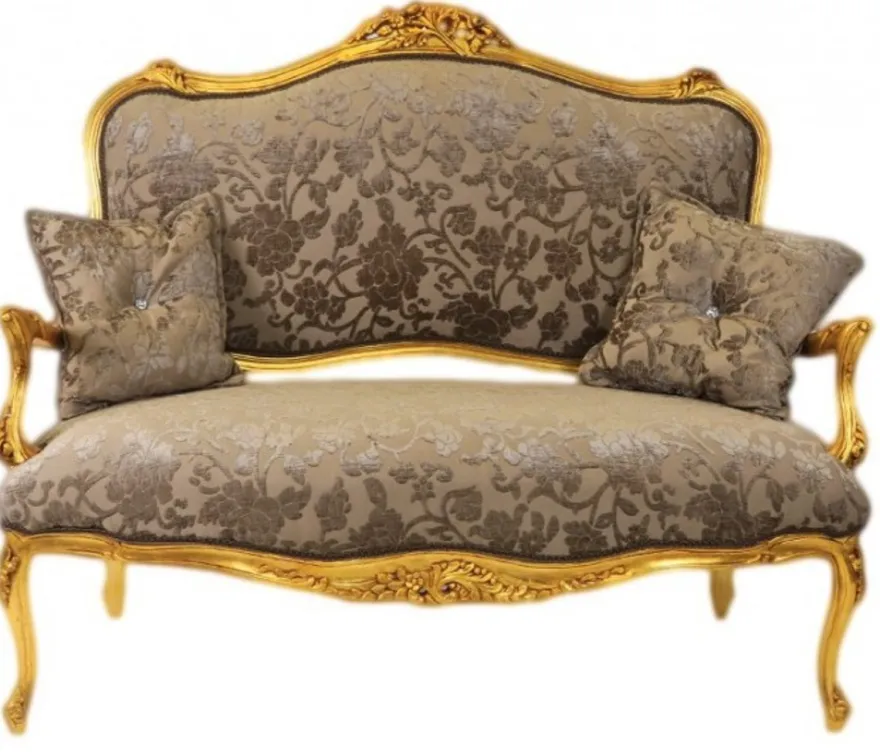 Casa Padrino Barock Sofa im italienischen Stil, Grau-Khaki Muster mit Gold, 130 x 110 x 55 cm