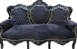 Casa Padrino Barock Sofa King Schwarz / Schwarz 184 x 125 x 81 cm - Massivholz Wohnzimmer Couch