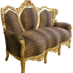 Casa Padrino Barock Sofa Leopard/Gold - Luxuriöses Antik Stil Sofa mit Leo-Muster, 184 x 125 x 81 cm
