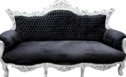 Casa Padrino Barock Sofa Master Schwarz / Silber - Breite 210 cm - Luxuriöse Couch im Antik Stil