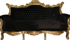 Casa Padrino Barock Sofa Master Schwarz / Gold mit Bling Bling Glitzersteinen - 210 x 135 x 90 cm