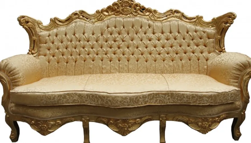 Casa Padrino Barock Sofa Master Gold Muster / Gold, Breite 210 cm - Luxuriöse Couch im Antik Stil
