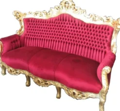 Casa Padrino Barock Sofa Master im edlen Bordeaux Rot und Gold, Breite 210 cm, Höhe 135 cm, Tiefe 90 cm