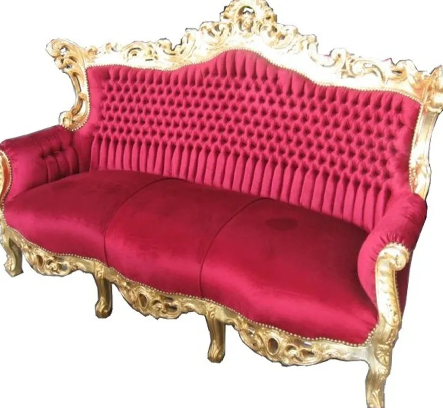 Casa Padrino Barock Sofa Master im edlen Bordeaux Rot und Gold, Breite 210 cm, Höhe 135 cm, Tiefe 90 cm