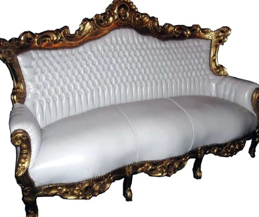 Casa Padrino Barock Sofa Master Weiß / Gold, Breite 210 cm, Höhe 135 cm, Tiefe 90 cm