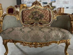 Casa Padrino Barock Sofa Mehrfarbig / Gold - Handgefertigtes Wohnzimmer Sofa im Barockstil - Prunkvolle Barock Möbel - Barockstil Wohnzimmer Möbel - Edel & Prunkvoll