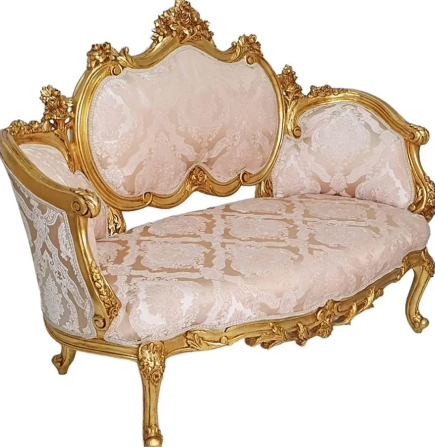 Casa Padrino Barock Sofa Rosa / Weiß / Gold - Handgefertigtes Wohnzimmer Sofa im Barockstil - Wohnzimmer Möbel im Barockstil - Antik Stil Möbel - Prunkvolle Barock Möbel - Barock Einrichtung
