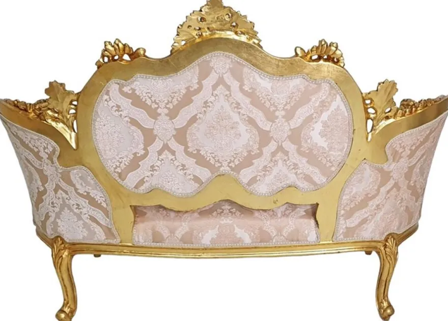 Casa Padrino Barock Sofa Rosa / Weiß / Gold - Handgefertigtes Wohnzimmer Sofa im Barockstil - Wohnzimmer Möbel im Barockstil - Antik Stil Möbel - Prunkvolle Barock Möbel - Barock Einrichtung