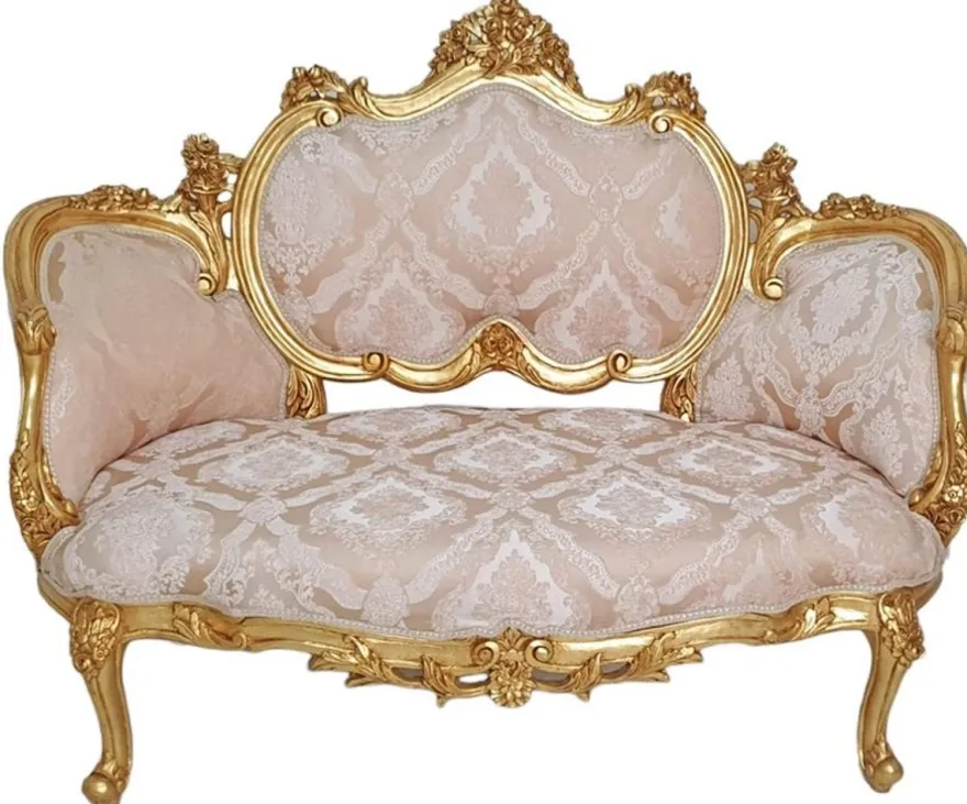 Casa Padrino Barock Sofa Rosa / Weiß / Gold - Handgefertigtes Wohnzimmer Sofa im Barockstil - Wohnzimmer Möbel im Barockstil - Antik Stil Möbel - Prunkvolle Barock Möbel - Barock Einrichtung