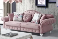 Casa Padrino Barock Sofa Rosa / Weiß 225 x 83 x H. 92 cm - Wohnzimmer Sofa im Barockstil - Barock Möbel