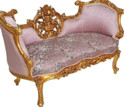 Casa Padrino Barock Sofa Rosa / Mehrfarbig / Gold - Prunkvolles Wohnzimmer Sofa im Barockstil - Wohnzimmer Möbel im Barockstil - Barock Möbel - Barock Einrichtung