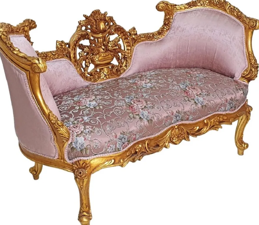 Casa Padrino Barock Sofa Rosa / Mehrfarbig / Gold - Prunkvolles Wohnzimmer Sofa im Barockstil - Wohnzimmer Möbel im Barockstil - Barock Möbel - Barock Einrichtung