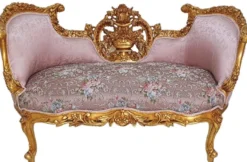 Casa Padrino Barock Sofa Rosa / Mehrfarbig / Gold - Prunkvolles Wohnzimmer Sofa im Barockstil - Wohnzimmer Möbel im Barockstil - Barock Möbel - Barock Einrichtung