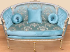 Casa Padrino Barock Sofa Türkis Muster / Weiß / Gold - Handgefertigtes Wohnzimmer Sofa im Barockstil - Prunkvolle Barock Wohnzimmer Möbel