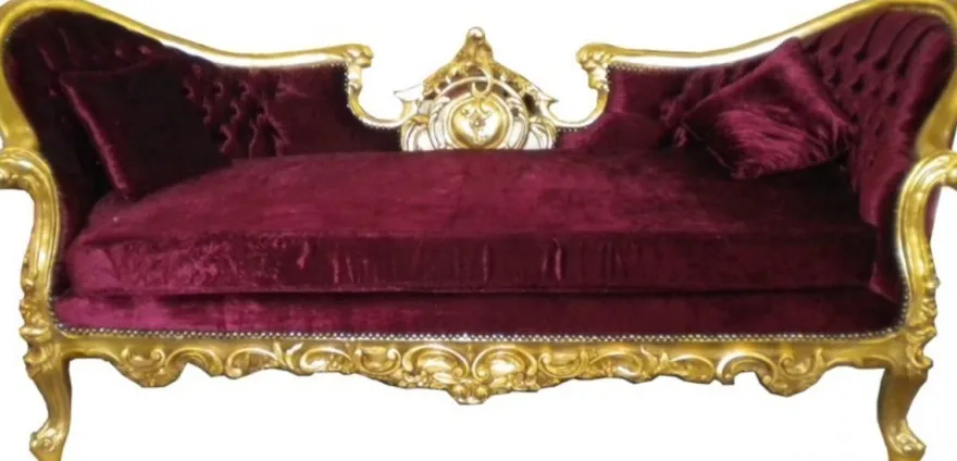 Casa Padrino Barock Sofa Vampire Bordeaux Gold, 200 x 75 x 82 cm, handgefertigtes Luxussofa im Antikstil
