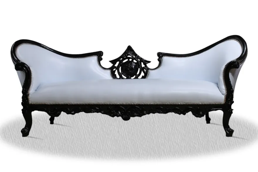 Casa Padrino Barock Sofa Vampire in Hochglanzschwarz und Weiß, 220 x 70 x H. 80 cm - Luxuriöse Lounge Couch