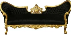 Casa Padrino Barock Sofa Vampire Schwarz / Gold - Edle Lounge Couch aus Massivholz - 200 x 75 x 82 cm