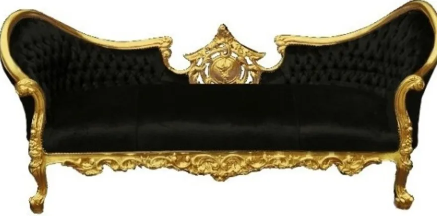 Casa Padrino Barock Sofa Vampire Schwarz / Gold - Edle Lounge Couch aus Massivholz - 200 x 75 x 82 cm