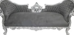 Casa Padrino Barock Sofa Vampire in Grau und Silber, 200 x 75 x 82 cm, Limited Edition Lounge Couch