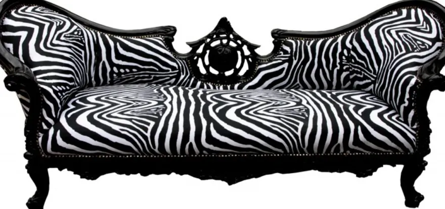Casa Padrino Barock Sofa Vampire im Zebra-Design Schwarz, Breite 200 cm - Handgefertigtes Luxusmöbel