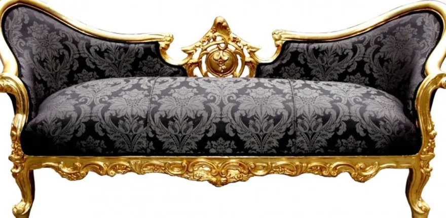 Casa Padrino Barock Sofa Vampire im Antik Stil, Schwarz mit Muster und Gold, 200 x 75 x 82 cm