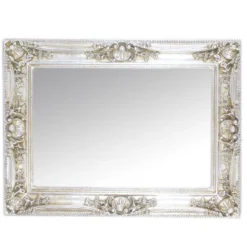 Casa Padrino Barock Spiegel Antik Silber 100 x H. 130 cm - mit Muschel Bekrönung - Prunkvoller Wandspiegel im Barockstil - Antik Stil Garderoben Spiegel - Wohnzimmer Spiegel - Barock Möbel