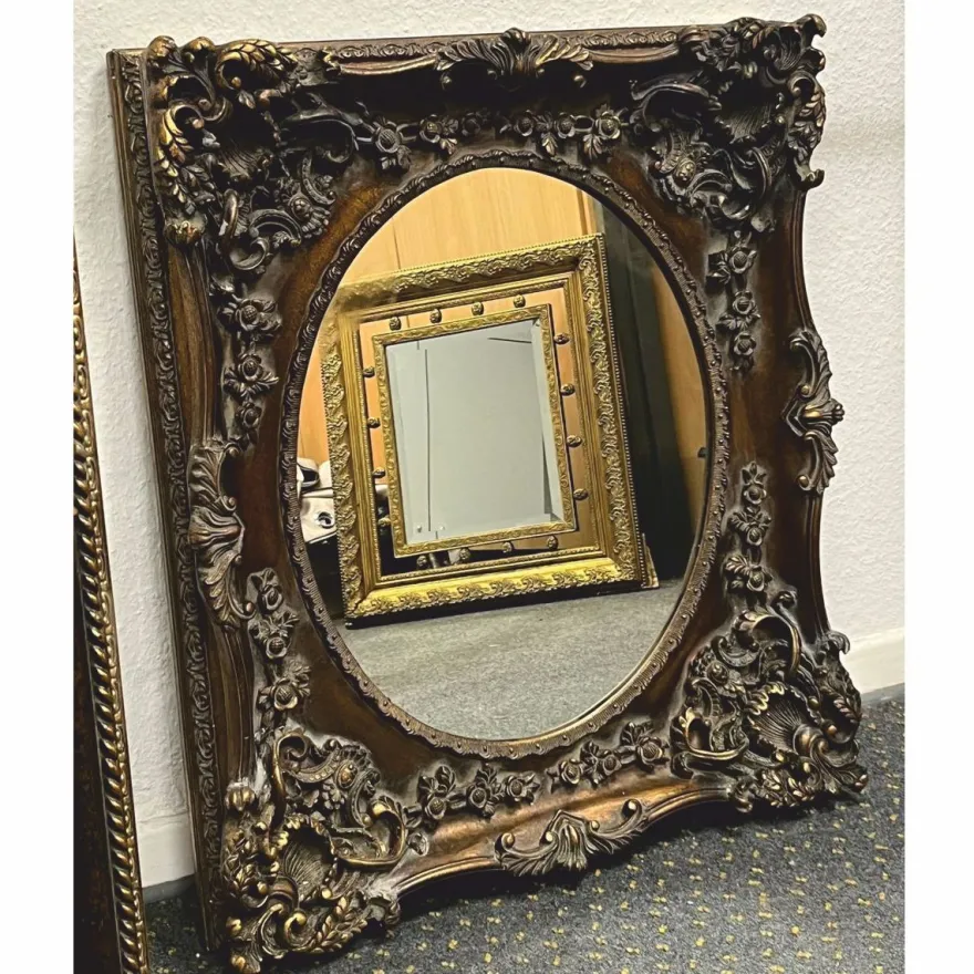 Casa Padrino Barock Spiegel Antik Gold / Grau H. 88 cm - Barockstil Möbel