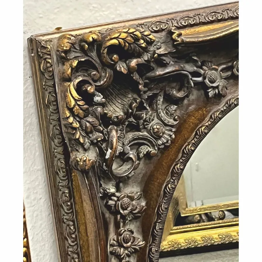 Casa Padrino Barock Spiegel Antik Gold / Grau H. 88 cm - Barockstil Möbel