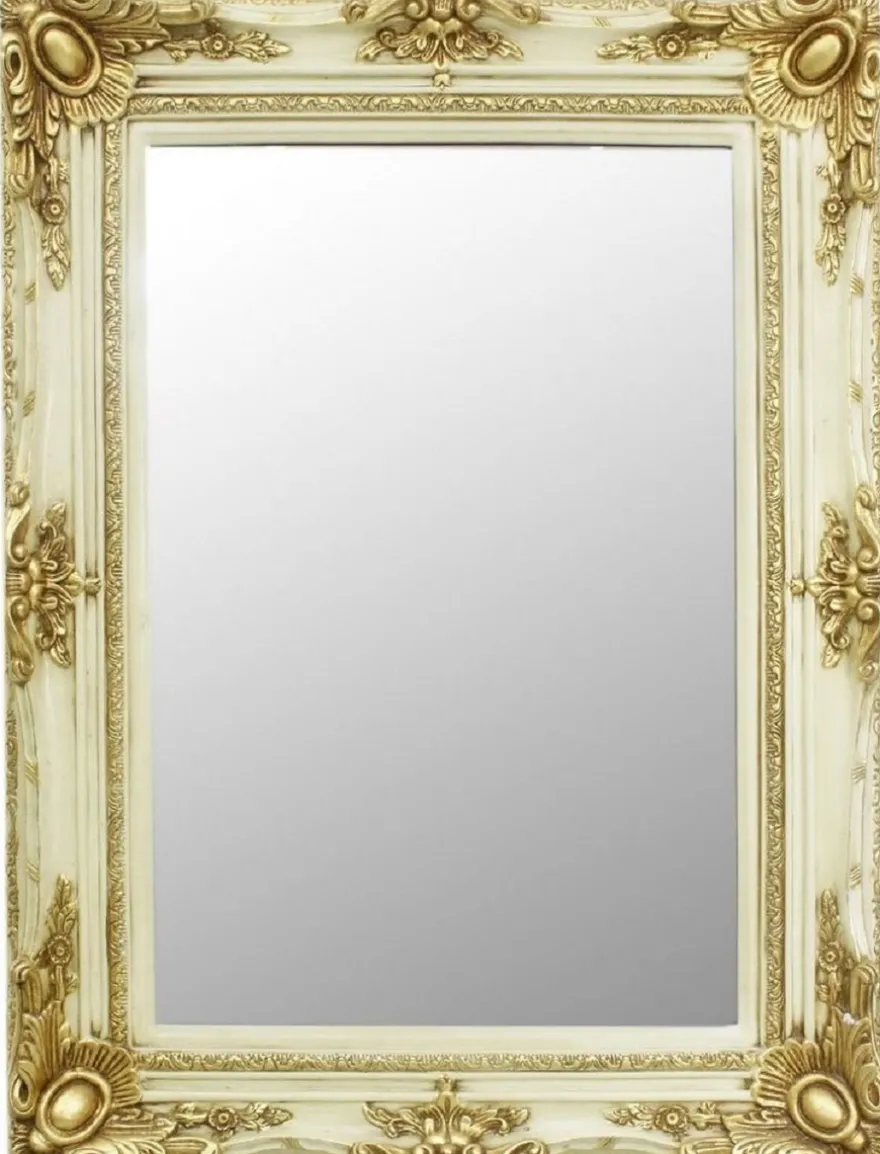 Casa Padrino Barock Spiegel Creme / Gold 90 x 10 x H. 120 cm - Handgefertigter Wandspiegel im Barockstil - Garderoben Spiegel - Wohnzimmer Spiegel - Barock Möbel