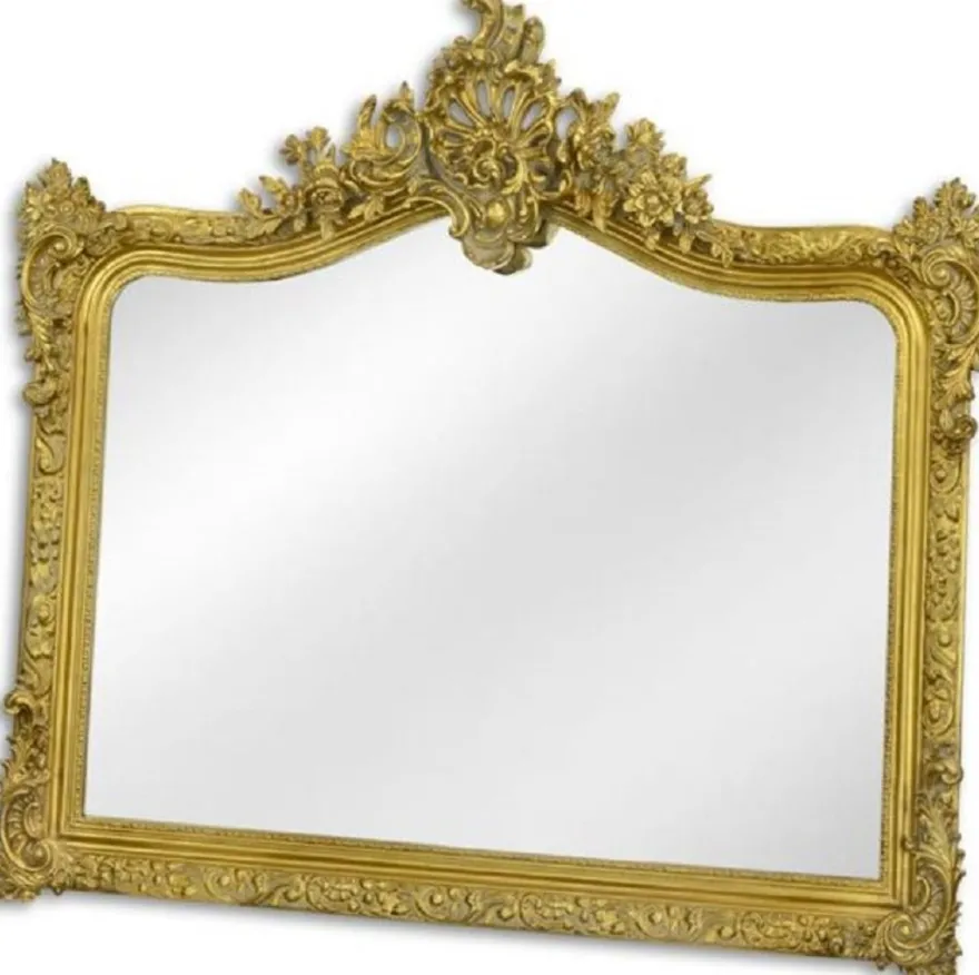 Casa Padrino Barock Spiegel Gold 111 x H. 103 cm - Garderoben Spiegel - Wohnzimmer Spiegel - Prunkvoller Wandspiegel im Barockstil