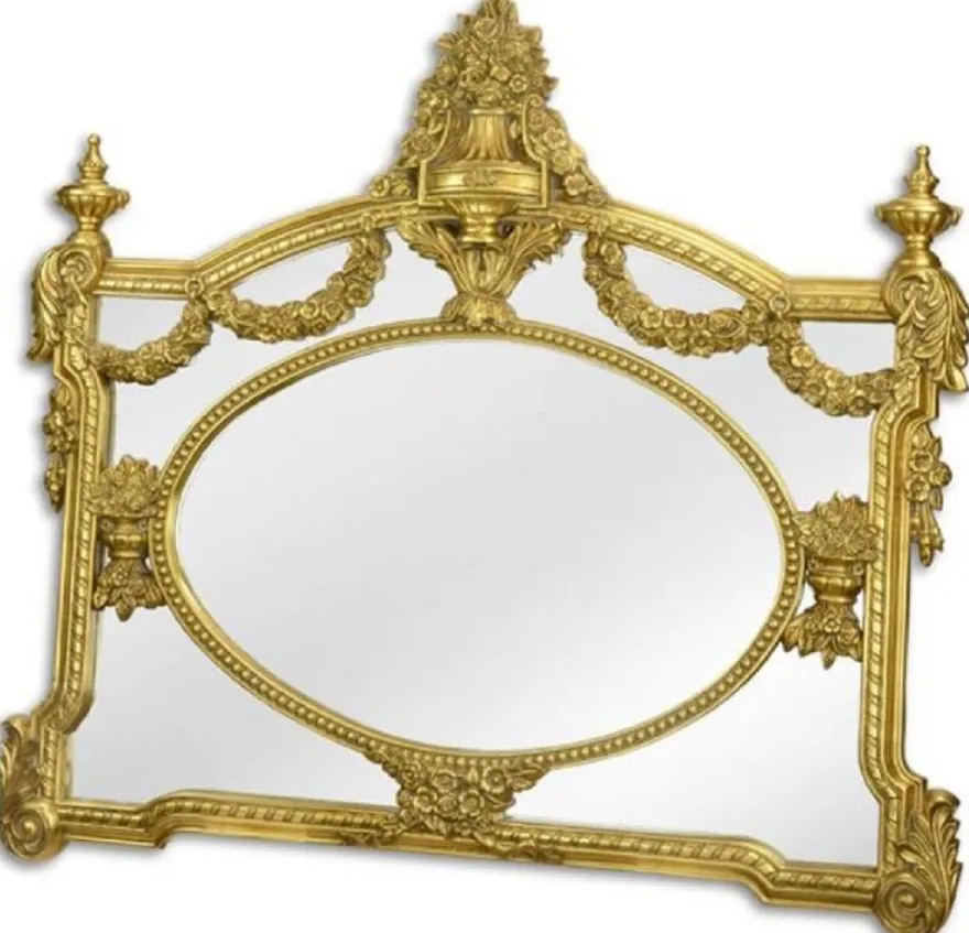 Casa Padrino Barock Spiegel Gold 131 x H. 116,5 cm - Garderoben Spiegel - Wohnzimmer Spiegel - Prunkvoller Wandspiegel im Barockstil