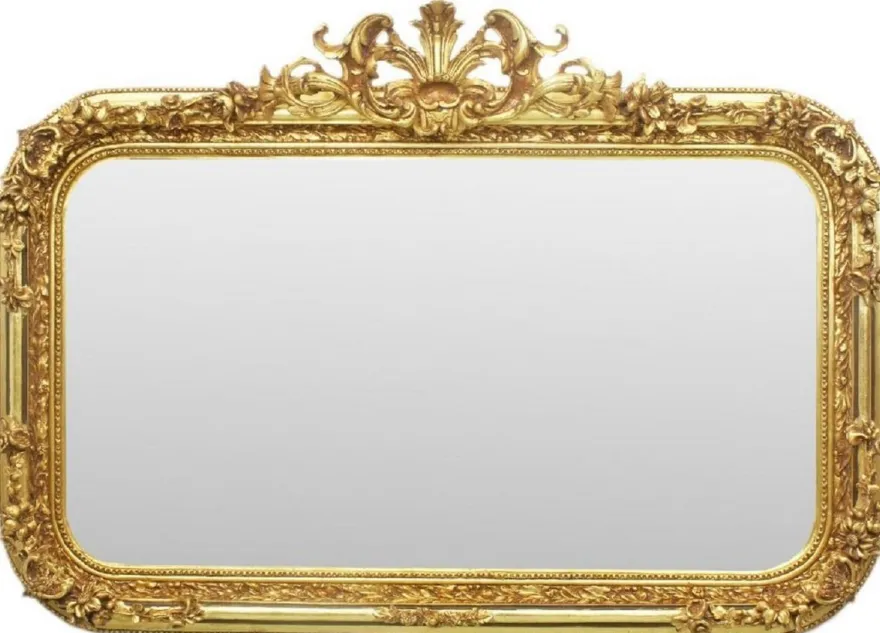 Casa Padrino Barock Spiegel Gold 140 x H. 95 cm - Handgefertigter Antik Stil Wandspiegel - Garderoben Spiegel - Wohnzimmer Spiegel - Barock Möbel