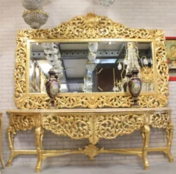 Casa Padrino Barock Spiegel Gold 210 x H. 150 cm - Riesiger handgefertigter Antik Stil Wandspiegel - Prunkvolle Barock Möbel