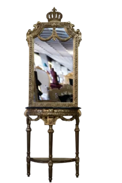 Casa Padrino Barock Spiegelkonsole Pompöös von Harald Glööckler Gold / Schwarzer Marmor 73 x 40 x 220 cm
