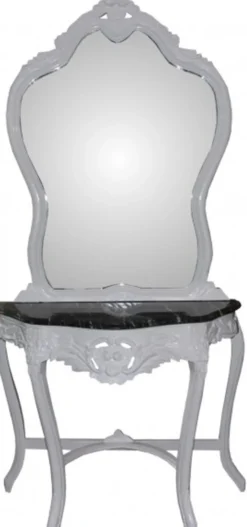 Casa Padrino Barock Spiegelkonsole mit Marmorplatte in Weiss, Antik Look, 196 cm