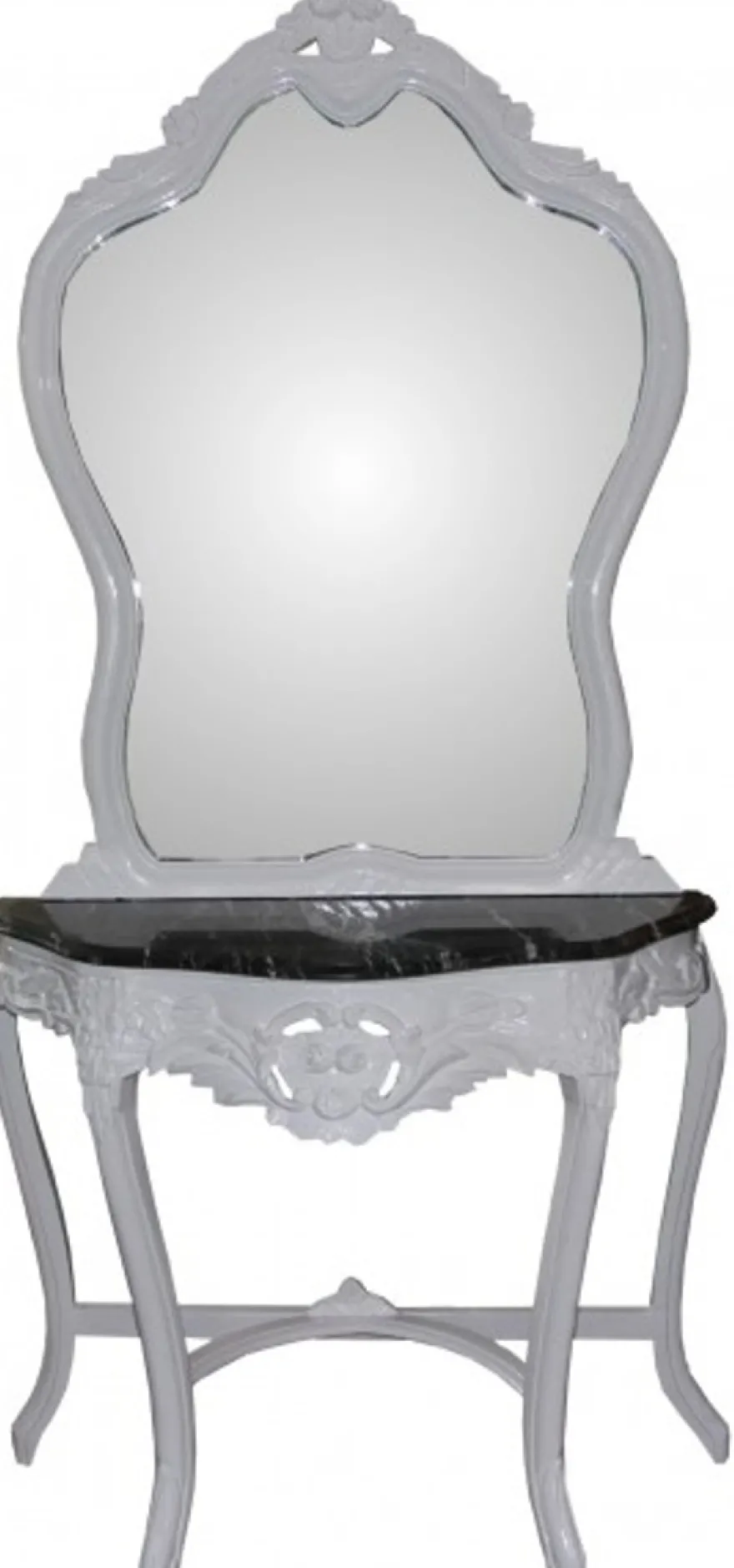 Casa Padrino Barock Spiegelkonsole mit Marmorplatte in Weiss, Antik Look, 196 cm