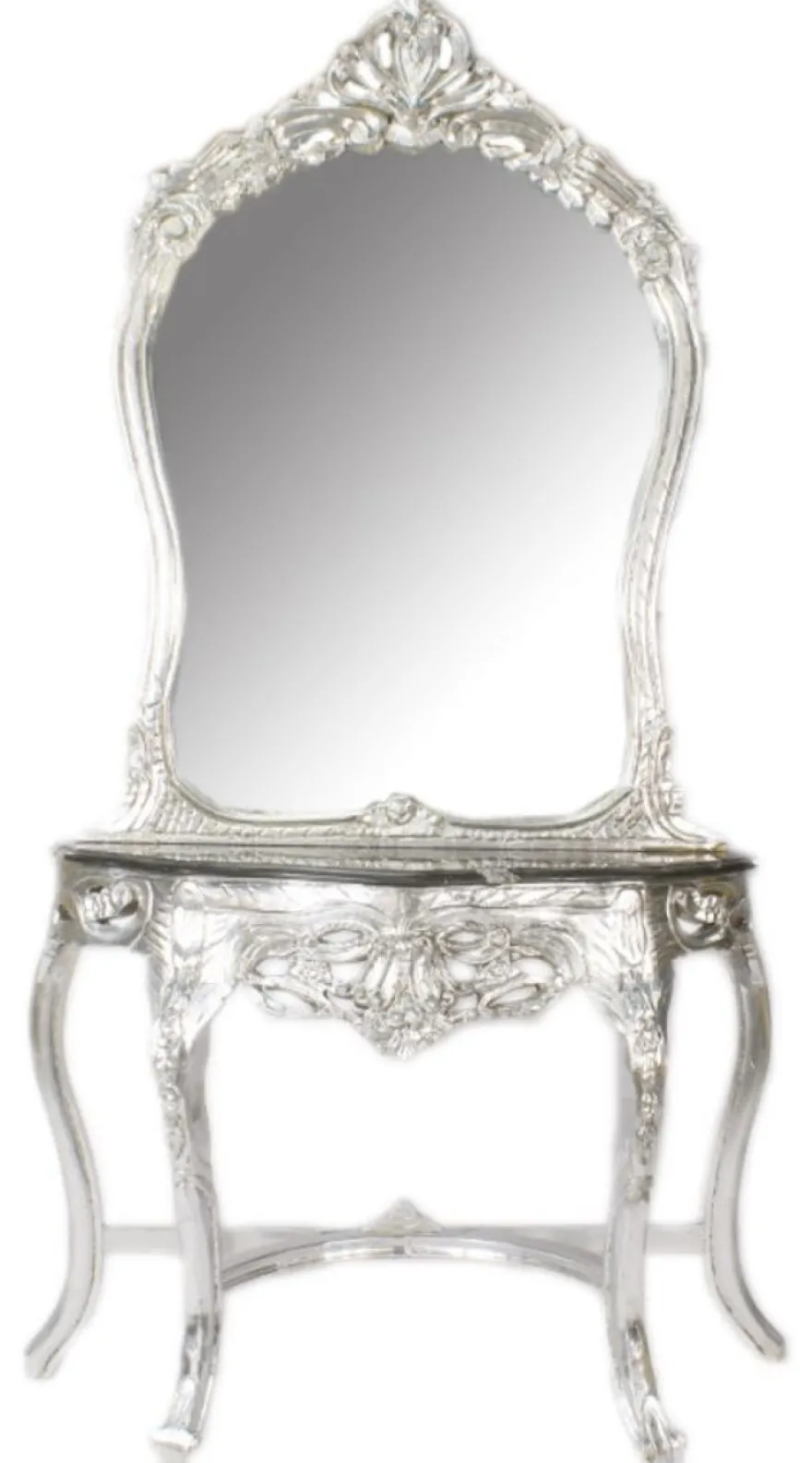 Casa Padrino Barock Spiegelkonsole im Antik Stil, Silber mit schwarzer Marmorplatte, 95 x 40 x H. 190 cm