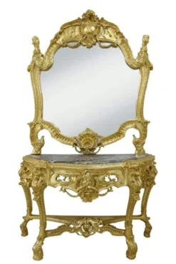 Casa Padrino Barock Spiegelkonsole mit Marmorplatte - Luxus Spiegelkonsole in Gold / Schwarz - 120 x 220 cm