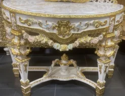 Casa Padrino Barock Spiegelkonsole mit Marmorplatte Weiß / Mehrfarbig / Gold - Prunkvolle Barock Konsole mit Spiegel - Garderoben Möbel Barockstil - Barock Möbel - Antik Stil Möbel