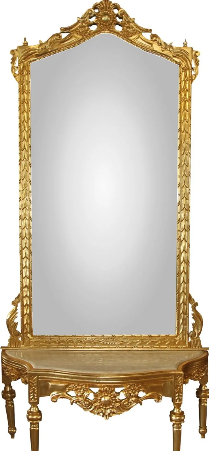 Casa Padrino Barock Spiegelkonsole - Garderobenkonsole Gold mit Marmorplatte und mit schönen Barock Verzierungen auf dem Spiegelglas Mod8 - Antik Look