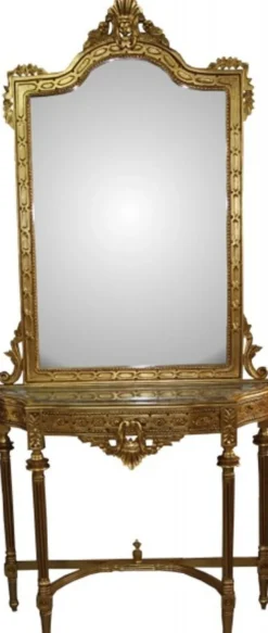Casa Padrino Barock Spiegelkonsole mit Marmorplatte in Gold, Antik Look, 212 x 102 x 34 cm
