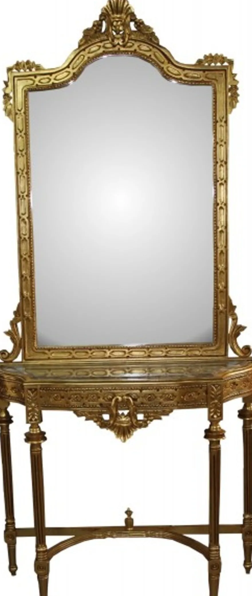 Casa Padrino Barock Spiegelkonsole mit Marmorplatte in Gold, Antik Look, 212 x 102 x 34 cm