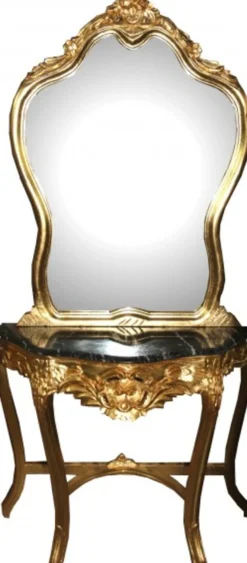 Casa Padrino Barock Spiegelkonsole mit Marmorplatte Gold Mod2 - Antik Look - 196 x 94 x 45 cm