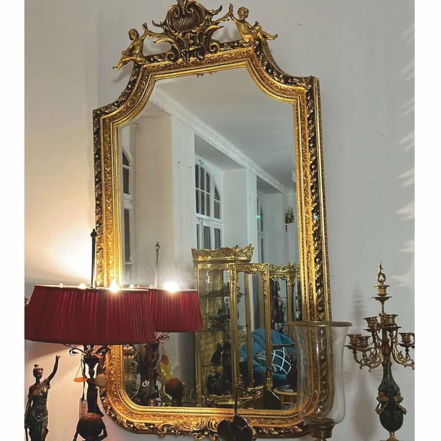 Casa Padrino Barock Spiegel mit Engelsfiguren Gold H. 175 cm - Möbel im Barockstil
