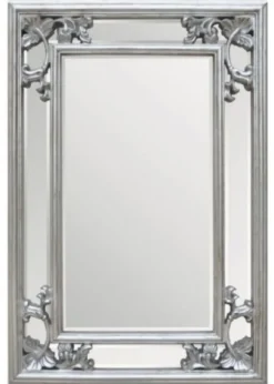 Casa Padrino Barock Spiegel Silber 66 x H. 96 cm - Rechteckiger Wandspiegel im Barockstil - Prunkvoller Antik Stil Garderoben Spiegel - Barock Interior - Barock Möbel